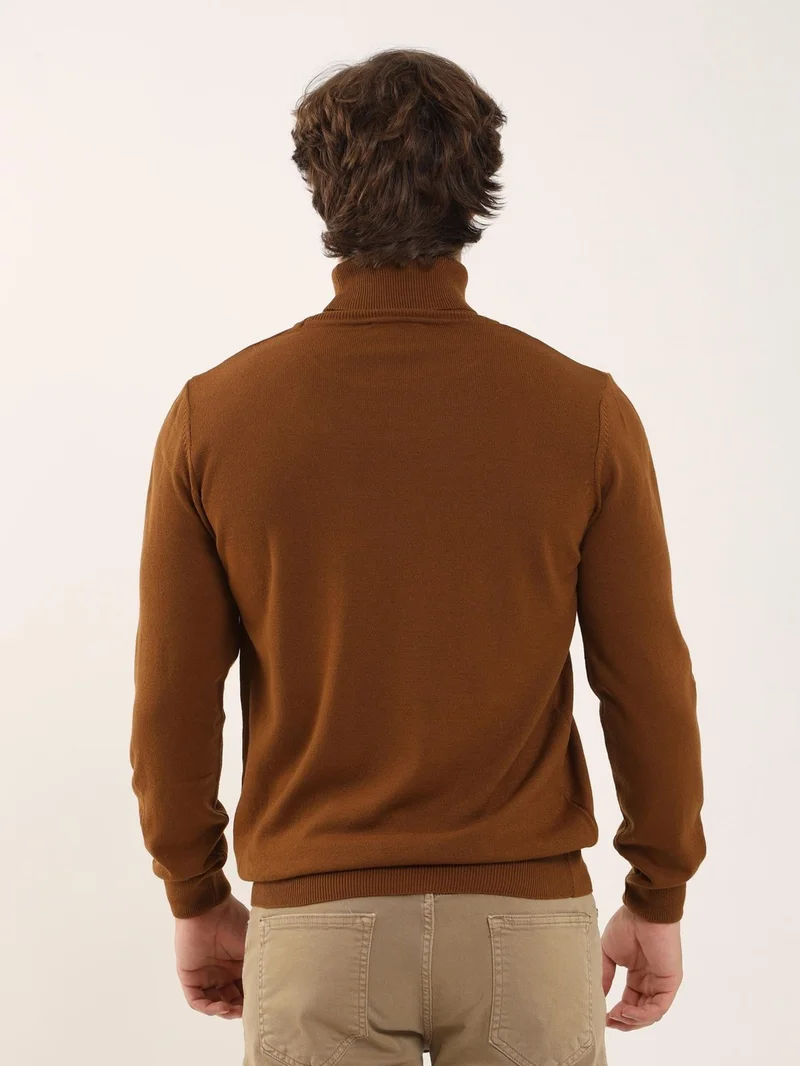 Dufy Tobacco Tobacco Men's Slim Fit Full Turtleneck Knitwear - 91072 for Men | Best Price UAE