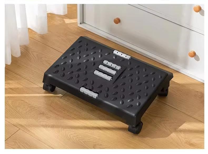 divinezon divinezon Under Desk Footrest Cushion Ergonomic Adjustable Wheels Stool With Massage Roller for Pain Relief White  - Image 1