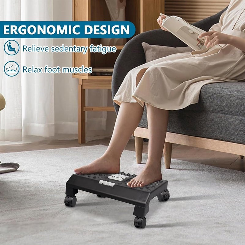 divinezon divinezon Under Desk Footrest Cushion Ergonomic Adjustable Wheels Stool With Massage Roller for Pain Relief White  - Image 5