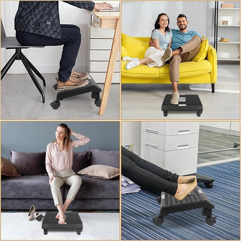 divinezon divinezon Under Desk Footrest Cushion Ergonomic Adjustable Wheels Stool With Massage Roller for Pain Relief White  - Image 4