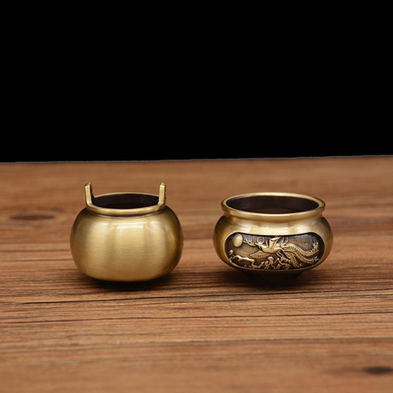Vintage Copper Incense Holder With Dragon Phoenix Carving Home Fragrance Ornament - Image 5