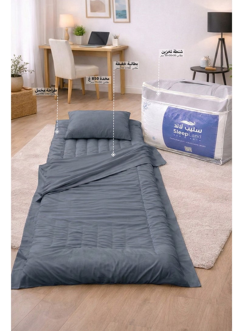 SleepLand Grey Travel Guest Bedding Set with Mattress Pad Blanket Pillow and Storage Bag for Home Outdoor Use - Image 1