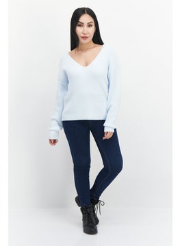 Gentle Fawn Women V Neck Long Sleeves Textured Sweater, Sky Blue  - Image 2
