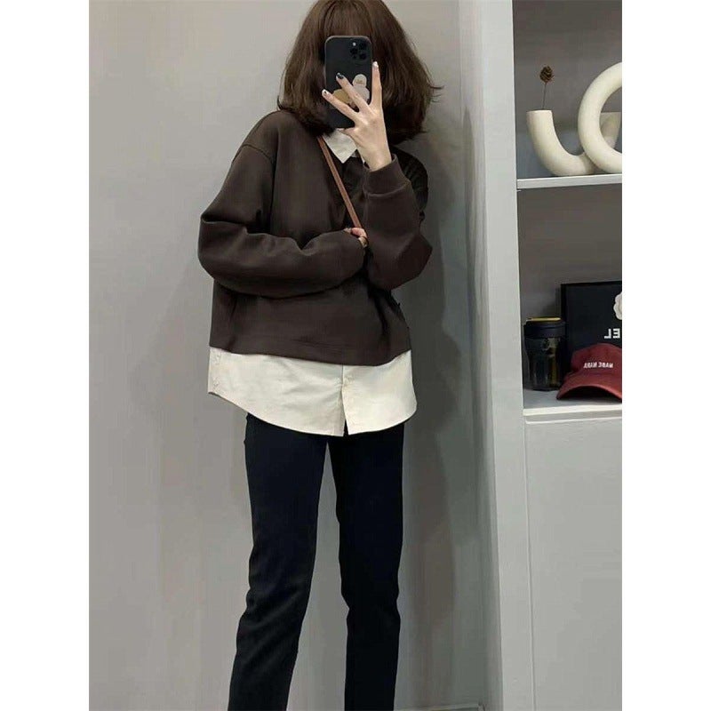 2023 Autumn Two-Piece Sweater Womens Fashion Patchwork Shirt Black - Image 2