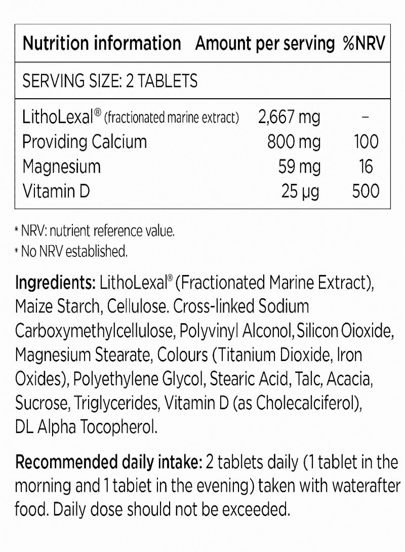 LithoLexal Bone Health – Marine Plant Based Calcium Complex with 800 mg Calcium, Magnesium & Vitamin D3 for Bone Strength and Density – 60 Tablets - Image 2