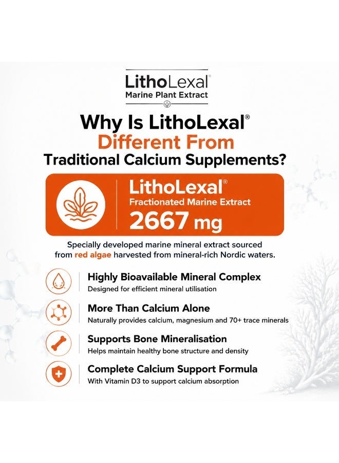 LithoLexal Bone Health – Marine Plant Based Calcium Complex with 800 mg Calcium, Magnesium & Vitamin D3 for Bone Strength and Density – 60 Tablets - Image 4
