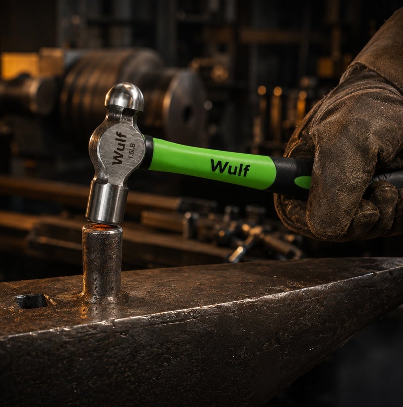 WULF 1.5LB Ball Pein Hammer with Ergonomic Non-Slip Rubber Grip Handle, Forged Steel Head for Metalworking, Riveting, Shaping & Heavy-Duty Mechanical and Industrial Applications - Image 4