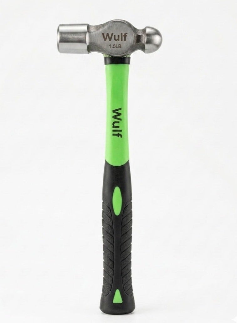 WULF 1.5LB Ball Pein Hammer with Ergonomic Non-Slip Rubber Grip Handle, Forged Steel Head for Metalworking, Riveting, Shaping & Heavy-Duty Mechanical and Industrial Applications - Image 1