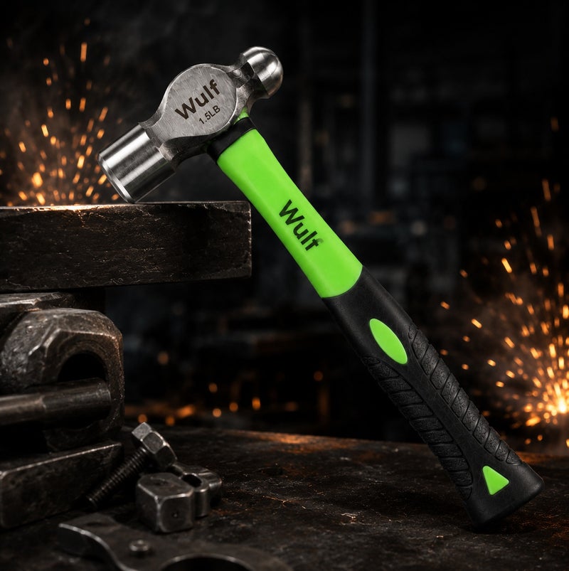 WULF 1.5LB Ball Pein Hammer with Ergonomic Non-Slip Rubber Grip Handle, Forged Steel Head for Metalworking, Riveting, Shaping & Heavy-Duty Mechanical and Industrial Applications - Image 3