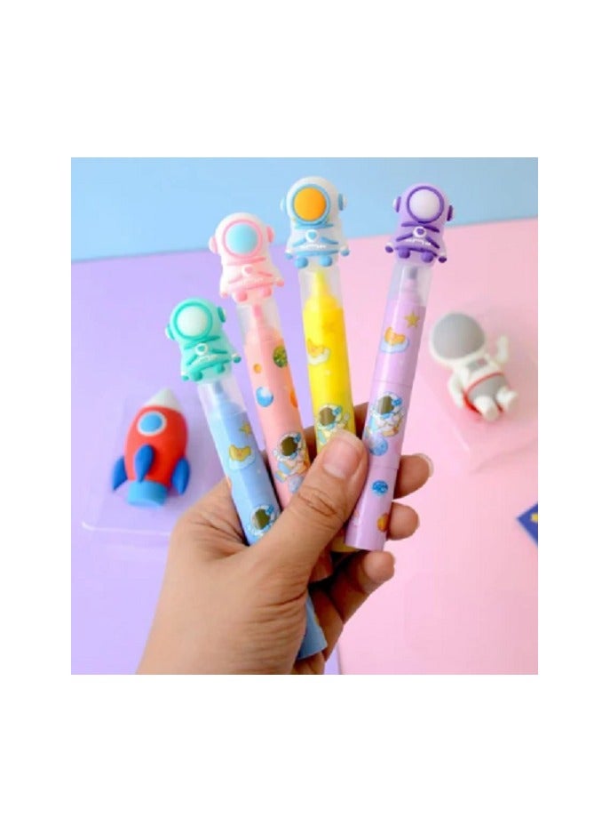 Highlighter Pen with Spaceman Toy Cap, 3 Assorted Colors, for Students Drawing Colors Highlighting - Image 2