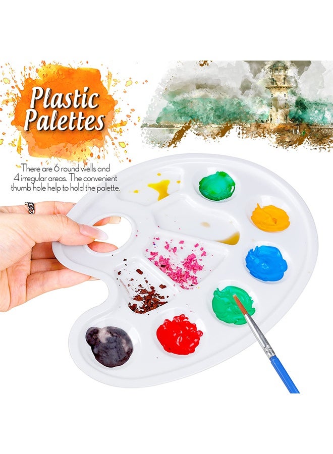 2 Pcs White Oval Plastic Paint Palette Tray with Thumb Hole, Reusable Painting Palette for Adults & Kids, Ideal for Painting & DIY Craft Class - Image 2