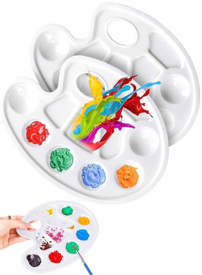 2 Pcs White Oval Plastic Paint Palette Tray with Thumb Hole, Reusable Painting Palette for Adults & Kids, Ideal for Painting & DIY Craft Class - Image 1