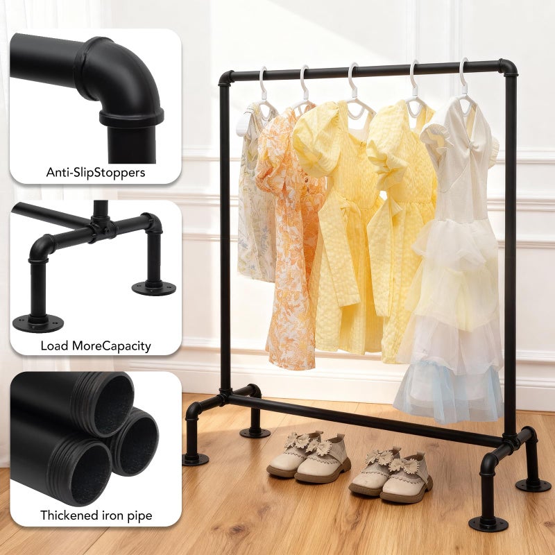 DOFURNILIM Kids Pipes Dress up Clothing Rack, Kids Clothes Rack, Child Garment Rack, Hanging Clothes Rod Storage Shelf Organizers Shelves Shelving, Black Metal - Image 5