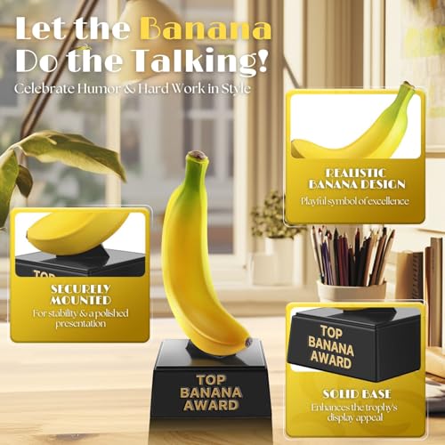 Flexzion Top Banana Trophy - 7-Inch Top Banana Award for Outstanding Achievements, Unique and Funny Trophy for Adults, Coaches, Teachers, and Team Leaders - Durable Resin with Black Base - Image 5
