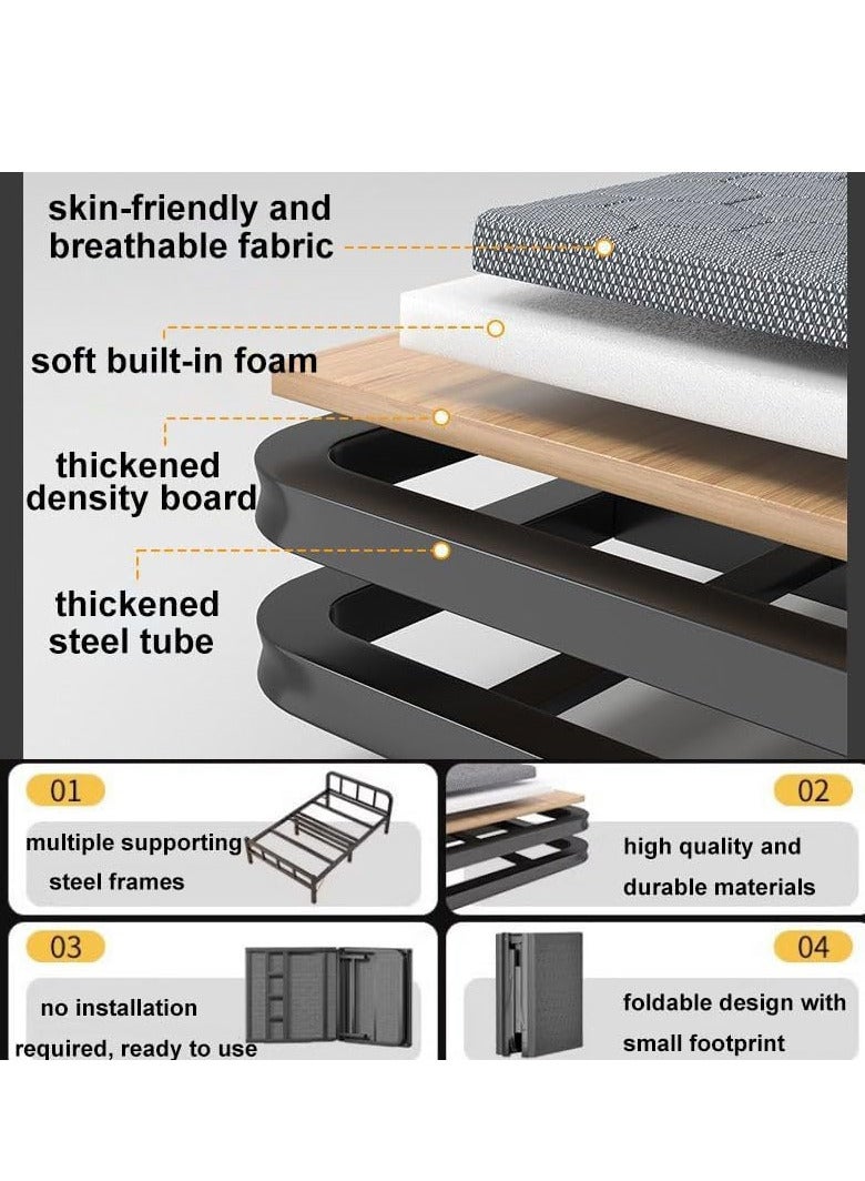 زويهاو Portable Folding Bed Spare Bedroom Office Outdoor No Assembly Bed 188 .5x90x41cm grey Folding Bed with Mattress - Image 3