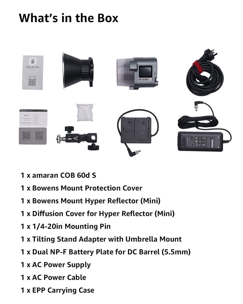 Aputure amaran 60dS Video Lighting,amaran 60d Studio Light,65W Bowens Mount LED Video Light,App Control,DC/AC Power Supply,Photography Lighting - Image 5