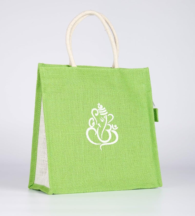 SOMAN Jute Ecofriendly Return Gift Bags Ganesha Printed Colorful bags with Zip Pack of 10 Bags - Image 4