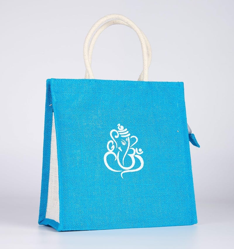 SOMAN Jute Ecofriendly Return Gift Bags Ganesha Printed Colorful bags with Zip Pack of 10 Bags - Image 5