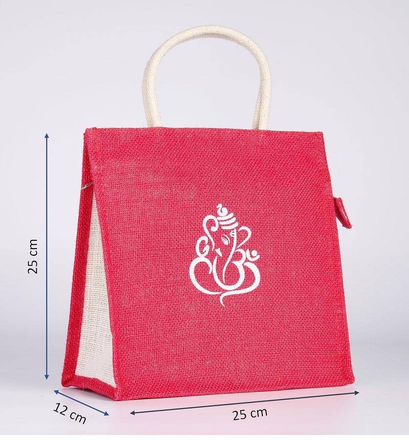 SOMAN Jute Ecofriendly Return Gift Bags Ganesha Printed Colorful bags with Zip Pack of 10 Bags - Image 2