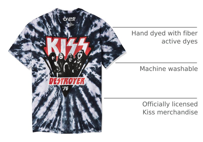 Liquid Blue unisex adult Kiss Destroyer 1976 Tie Dye Short Sleeve T-shirt T Shirt, Multi Colored Tie Dye, Large US - Image 4