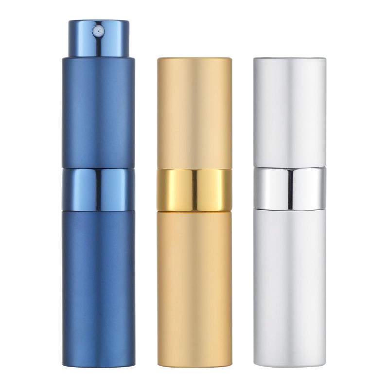 LISAPACK زجاجة رذاذ عطر LISAPACK 8ML للسفر 3 قطع موزع كولونيا فارغ رذاذ محمول باللون الذهبي والفضي والأزرق - Image 3