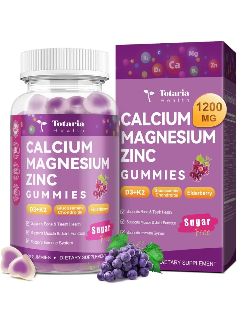 Totaria Sugar Free Calcium Magnesium Zinc Gummies for Women Men, 19-in-1 Ultimate Absorption Calcium 1200 mg with Vitamin D3 K2 w/Boron, B6, Ashwagandha, for Bone, Teeth, Immune, Joint, Calm, Vegan - Image 1