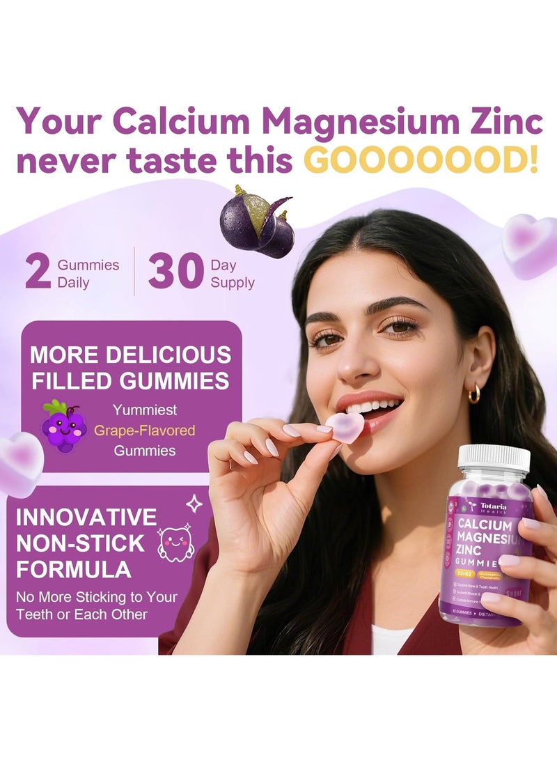 Totaria Sugar Free Calcium Magnesium Zinc Gummies for Women Men, 19-in-1 Ultimate Absorption Calcium 1200 mg with Vitamin D3 K2 w/Boron, B6, Ashwagandha, for Bone, Teeth, Immune, Joint, Calm, Vegan - Image 4