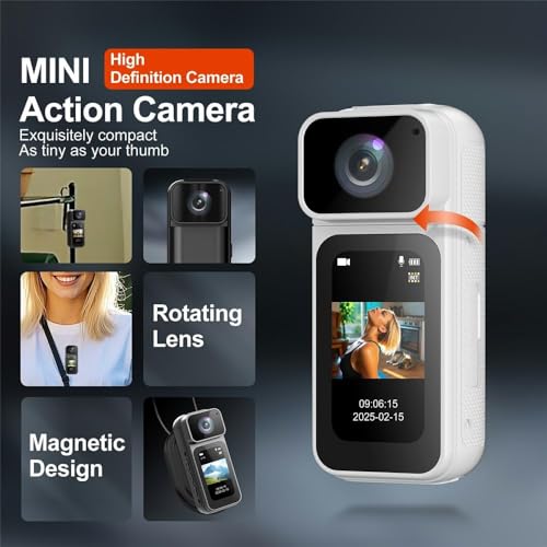 JK Vision S80 Thumb Camera Mini Action Camera | 180° Rotatable Lens | 1.47” IPS Screen | WiFi Connectivity | Loop Recording | Compact Pocket Camera for Travel, Vlogging & Dash Cam Use (White) - Image 3