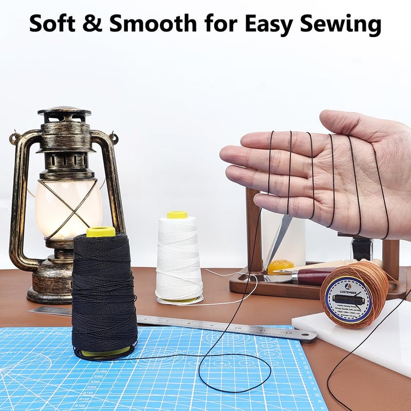LUSTEMBER 0.6 mm Heavy Duty Sewing Thread, 3 Spools x 218 Yards Extra Strong Nylon Thread, Smooth Industrial String for Leather, Canvas, Upholstery, Outdoor Gear, Shoe Repair (Black, White, Brown) - Image 4