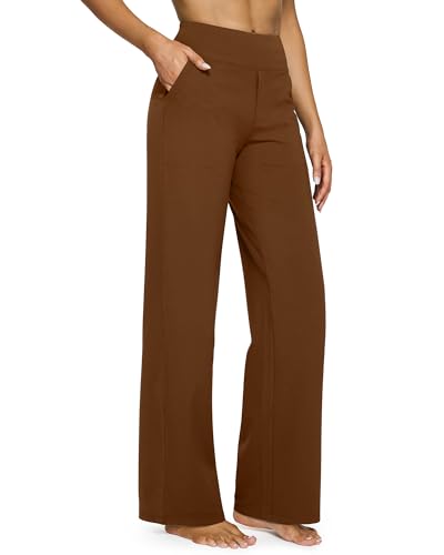 G4Free Women Fashion Wide Leg Trouser Pants Flare Yoga Pants with Pockets Breathable Workout Sports Clothes for Casual Vacation(Dark Coffee,XXL,Regular) - Image 4