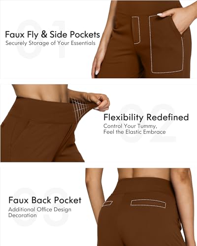 G4Free Women Fashion Wide Leg Trouser Pants Flare Yoga Pants with Pockets Breathable Workout Sports Clothes for Casual Vacation(Dark Coffee,XXL,Regular) - Image 5