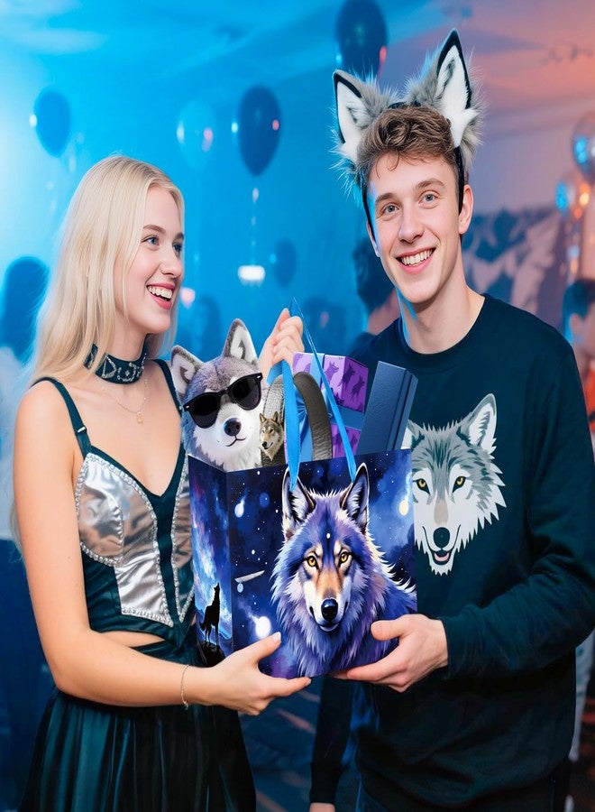 TagreSpike حقيبة هدايا عيد ميلاد بتصميم ذئب من تاجرسبايك، ورق تغليف بتصميم ذئب المجرة مع بطاقة معايدة من ورق المناديل، حقيبة هدايا بتصميم القمر المكتمل للأولاد والبنات، زينة لحفلات استقبال المولود الجديد بطابع الذئب، زينة حفلات أعياد الميلاد - Image 3
