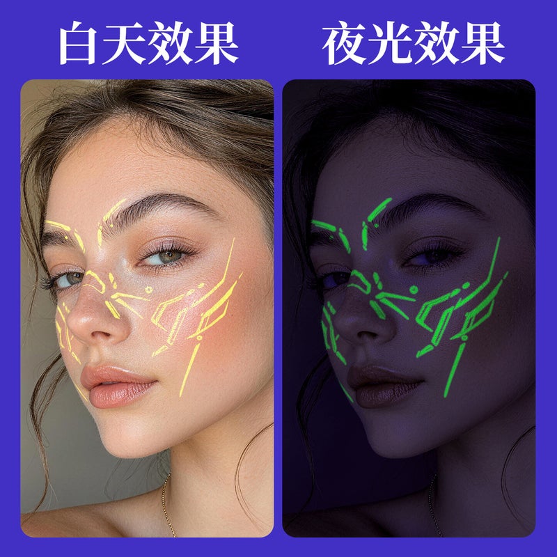 Halloween Face Tattoo Stickers - Glow in the Dark, 3 Colors, Lightning Pattern, Full Face, Cosplay Party Stickers - Image 4