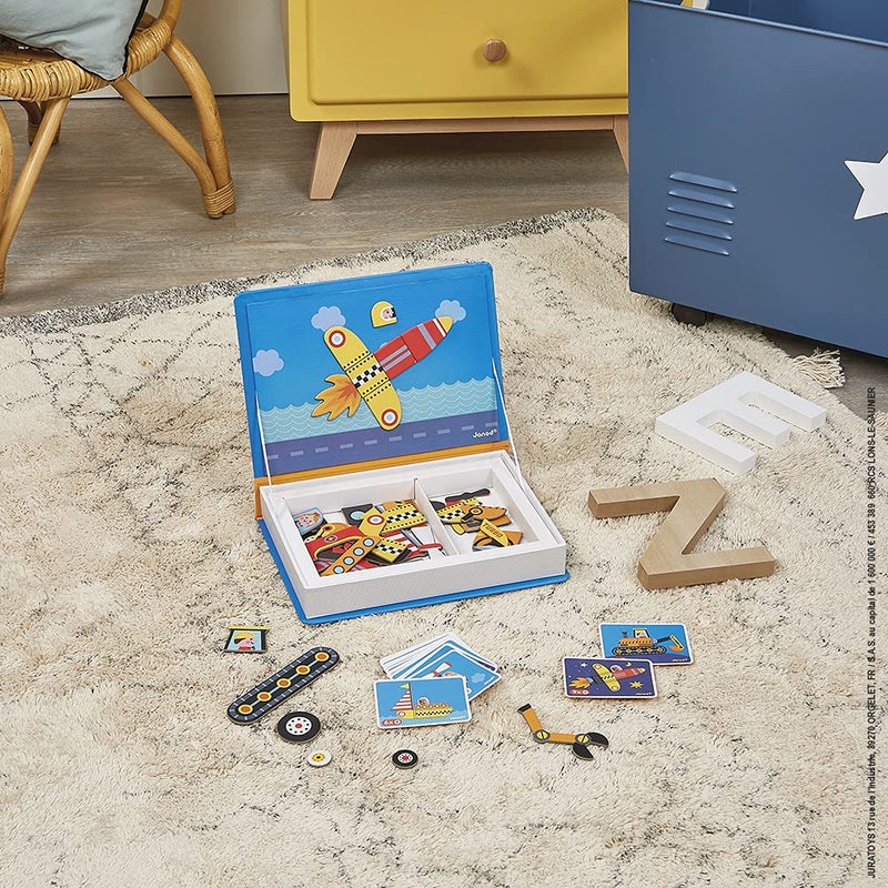 Janod MagnetiBook 69 pc Magnetic Racers Vehicle Game  Ages 3  Building Creative Structures  Enhances Creativity Skills  Includes 50 Magnets and 18 Cards - Image 3