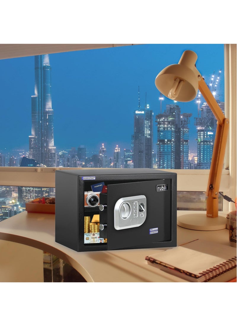 Rubik Biometric Fingerprint Safe Box with Digital Keypad and Key Lock, A4 Documents Size for Cash Jewelry Passports RBFPN25 (6kg, 25x35x25cm) Black  - Image 2