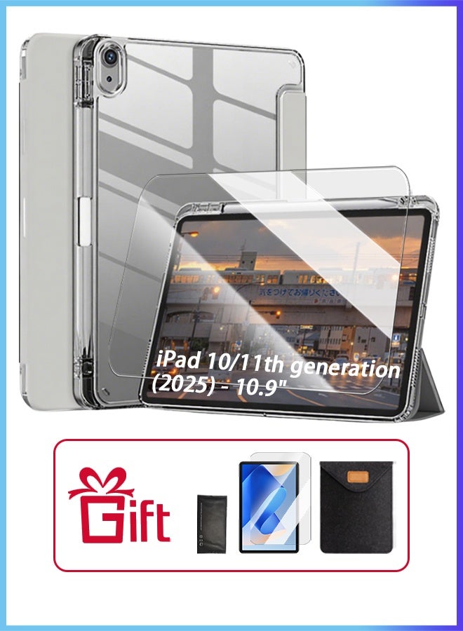 IPad 11th Generation Case (A16 2025) And 10th Gen 10.9 Inch Protective Case With Pen Slot, Ipad A16 Case Tri-Fold Tpu Transparent Case Tri-Fold Stand Smart Wake-Up/ Free Aed 23 Anti-Glare Protective Film- Gray - Image 1