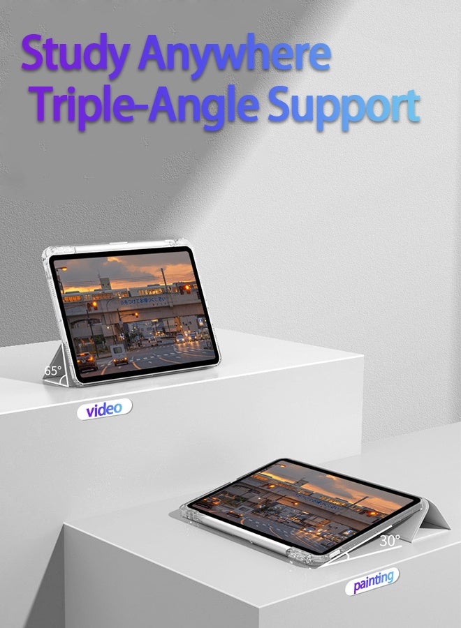 IPad 11th Generation Case (A16 2025) And 10th Gen 10.9 Inch Protective Case With Pen Slot, Ipad A16 Case Tri-Fold Tpu Transparent Case Tri-Fold Stand Smart Wake-Up/ Free Aed 23 Anti-Glare Protective Film- Gray - Image 4