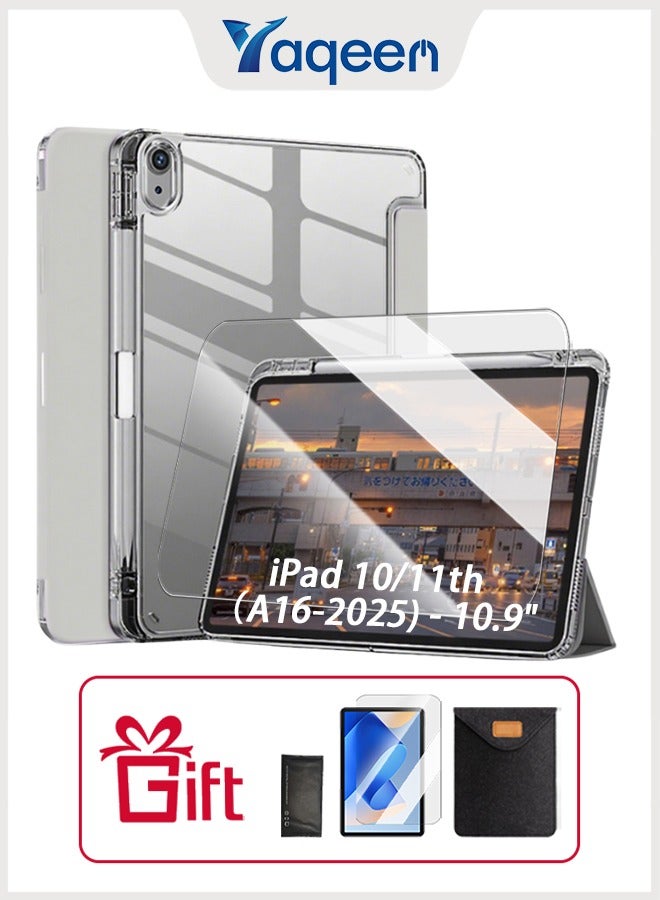 iPad 11th Generation Case (A16 2025) And iPad 10th Generation 10.9 Inch Case, Slim Smart Cover With Pen Slot, iPad A16 Case Tpu Transparent Tri-Fold Stand Smart Wake-Up/ AED 23 Gift Set Anti-Glare Protective Film- Gray - Image 1