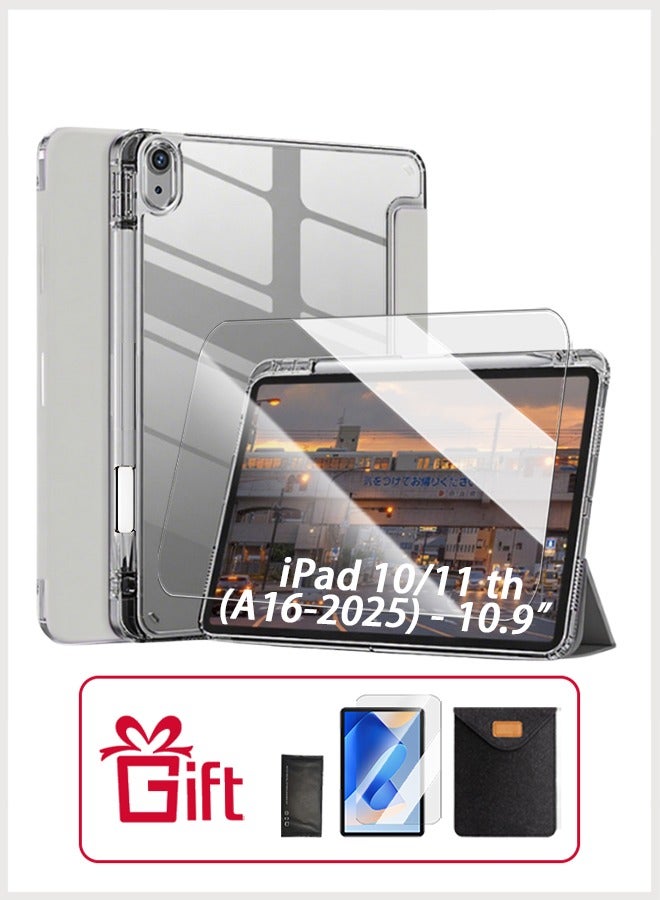 iPad 11th Generation Case (A16 2025) And iPad 10th Generation 10.9 Inch Case, Slim Smart Cover With Pen Slot, iPad A16 Case Tpu Transparent Tri-Fold Stand Smart Wake-Up/ AED 23 Gift Set Anti-Glare Protective Film- Gray - Image 1