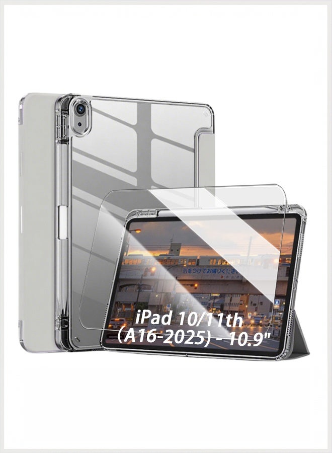 iPad 11th Generation Case (A16 2025) And iPad 10th Generation 10.9 Inch Case, Slim Smart Cover With Pen Slot, iPad A16 Case Tpu Transparent Tri-Fold Stand Smart Wake-Up Gray - Image 1