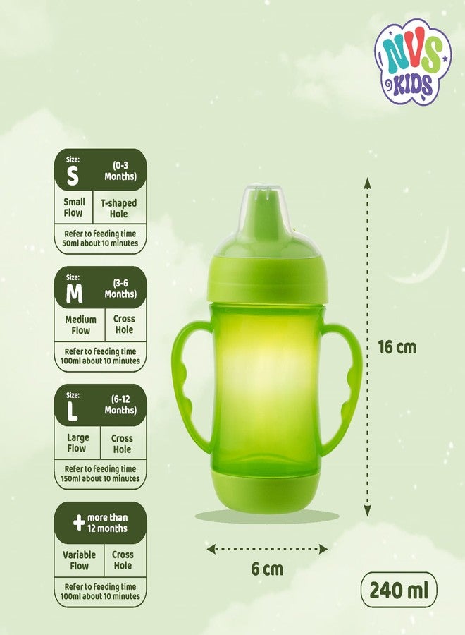 NVS KIDS Baby Spout Cup Sipper 240ml for Babies, Infants & Toddlers | Anti-Spill Sippy Cup with Soft Silicone Spout | BPA Free, Safe & Durable for Kids (Green) - Image 5