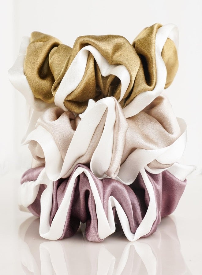 Silmer Silk Scrunchies for Hair 100% Mulberry 3 Pack(Pale Mauve, Apricot,Champaign Gold) - Image 2