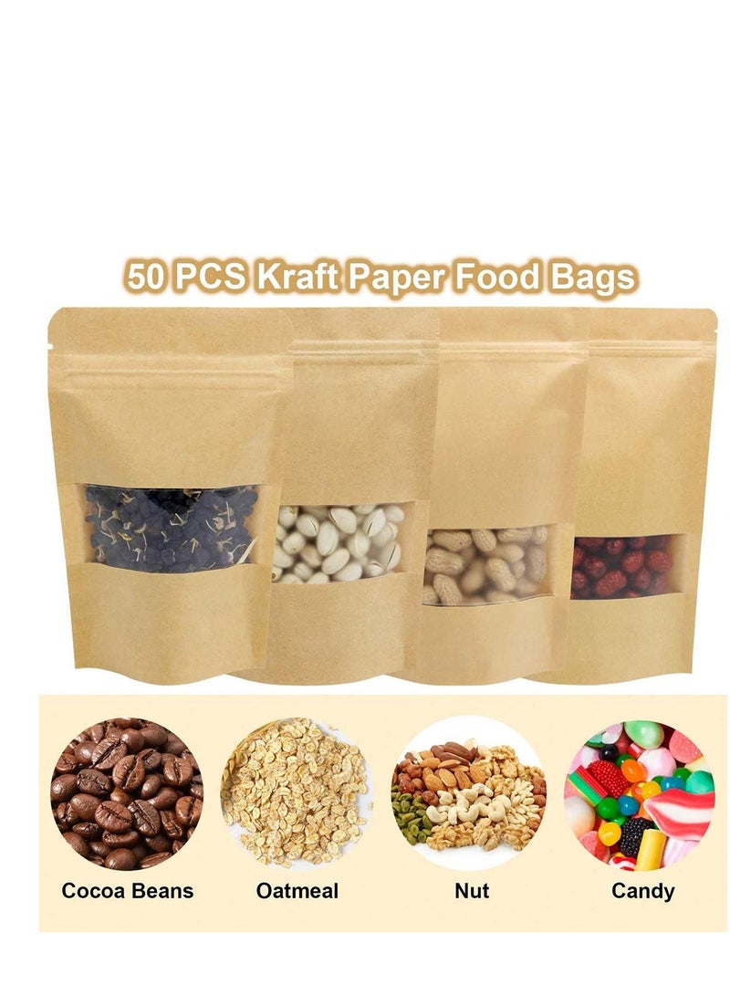 SYOSI Kraft Paper Pouch 25Pcs Stand Up Food Bag Reusable Kraft Paper Pouch with Transparent Window for Nuts Coffee Beans Tea Leaves Spices 18 * 26cm - Image 2