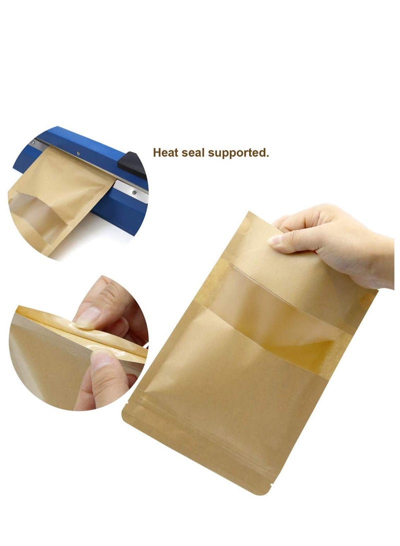 SYOSI Kraft Paper Pouch 25Pcs Stand Up Food Bag Reusable Kraft Paper Pouch with Transparent Window for Nuts Coffee Beans Tea Leaves Spices 18 * 26cm - Image 3