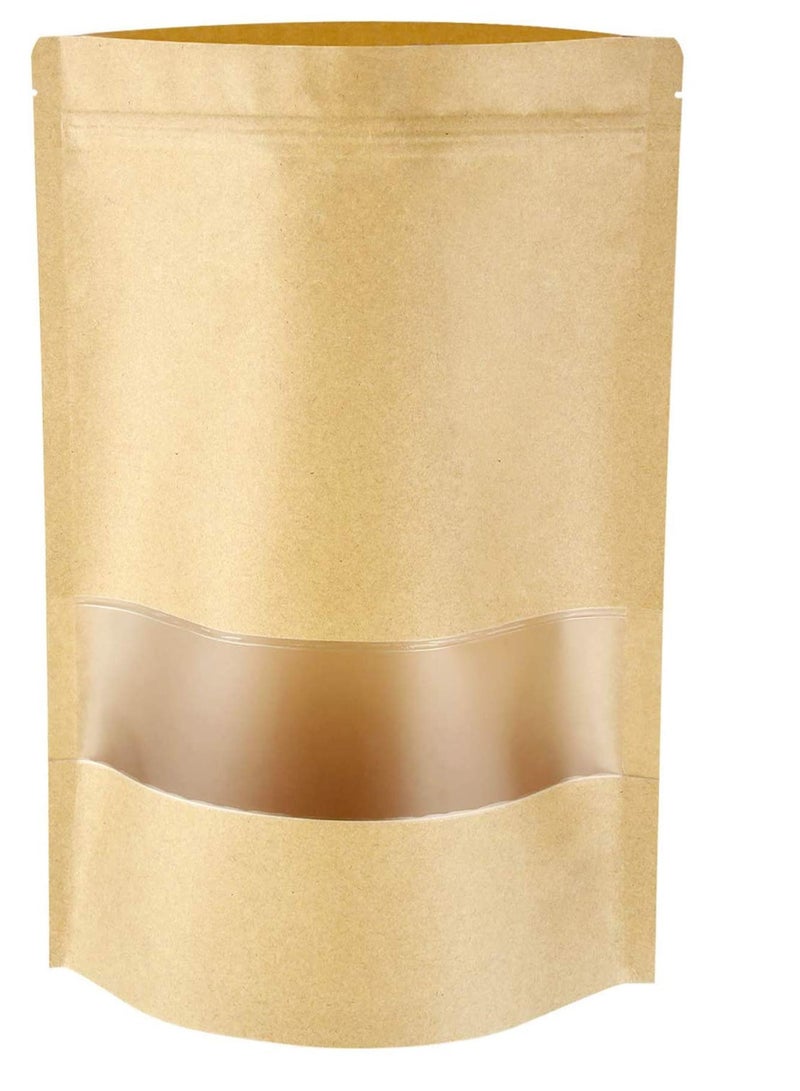 SYOSI Kraft Paper Pouch 25Pcs Stand Up Food Bag Reusable Kraft Paper Pouch with Transparent Window for Nuts Coffee Beans Tea Leaves Spices 18 * 26cm - Image 1
