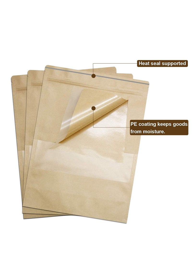 SYOSI Kraft Paper Pouch 25Pcs Stand Up Food Bag Reusable Kraft Paper Pouch with Transparent Window for Nuts Coffee Beans Tea Leaves Spices 18 * 26cm - Image 5