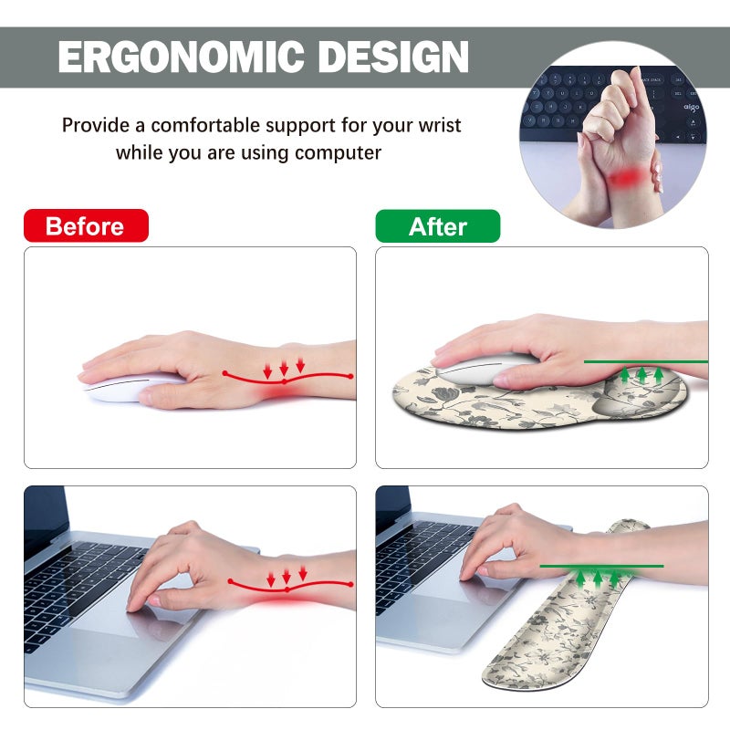 DINKY Desk Mat Mouse Pad, XXL Large Gaming Mouse Pad with Wrist Rest Wrist Support, Ergonomic Mouse Pads, Keyboard Wrist Rest, Desk Accessories Decor for Home Office, Apricot Art Leaf - Image 3