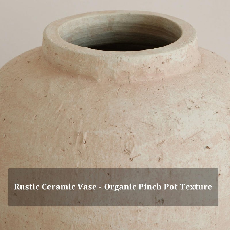 Tuioyoc Large Ceramic Vase, 11" Rustic Farmhouse Terracotta Vase for Home Decor, Artisan Decorative Flower Vase for Living Room, Table Centerpiece, Bedroom (Rustic Beige) - Image 3