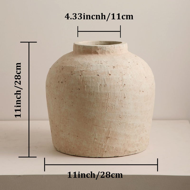 Tuioyoc Large Ceramic Vase, 11" Rustic Farmhouse Terracotta Vase for Home Decor, Artisan Decorative Flower Vase for Living Room, Table Centerpiece, Bedroom (Rustic Beige) - Image 5