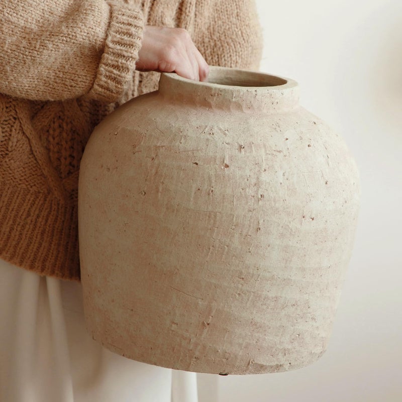 Tuioyoc Large Ceramic Vase, 11" Rustic Farmhouse Terracotta Vase for Home Decor, Artisan Decorative Flower Vase for Living Room, Table Centerpiece, Bedroom (Rustic Beige) - Image 1